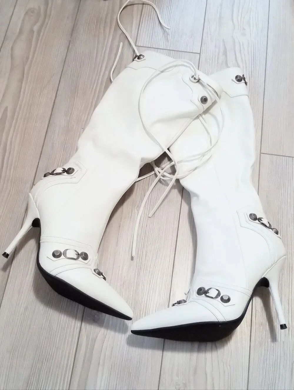 (ST1-6076) Women's White Knee - High Pointed Stiletto Boots Sz 10 - Picture 10 of 17